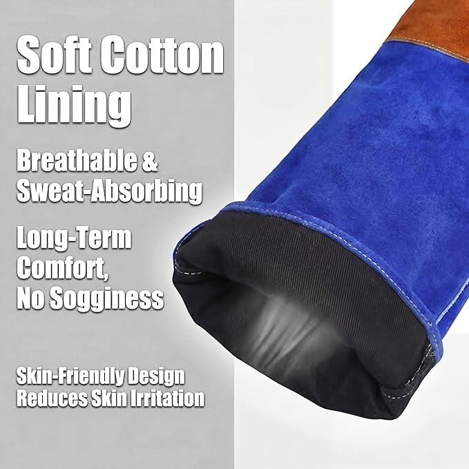 Leather Welding Sleeves,Work Gloves with Palm Reinforcements,Bite Proof for Animal Handling
