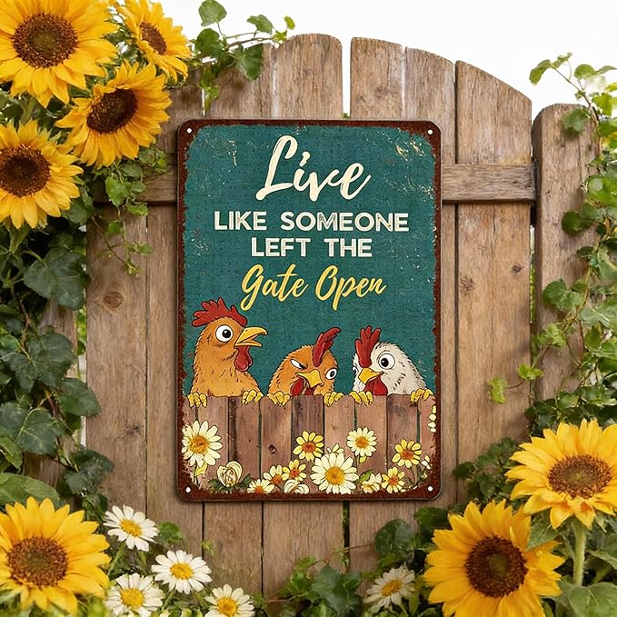 Vintage Funny Chicken Tin Sign for Chicken Coop Farm Farmhouse Yard Decor - Let Me Pour You A Tall Glass Of Get Over It