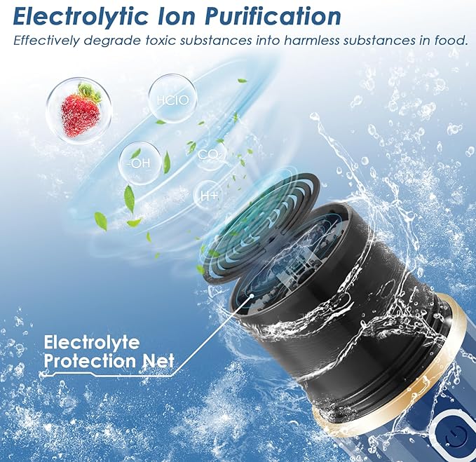Cudinham Fruit and Vegetable Purifier Cleaner Washing Machine Capsule Shape Disinfection OH-ion Purification Technology for Cleaning Grains Rice Meat Seafood, Blue