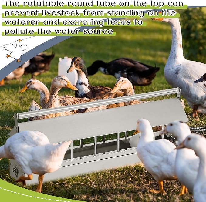 Automatic Chicken Waterer Stainless Steels 14 Windows Chicken Water Feeder Large Watering System with Float Valve Automatic Poultry Waterer for Duck Goose Pigeon Quail