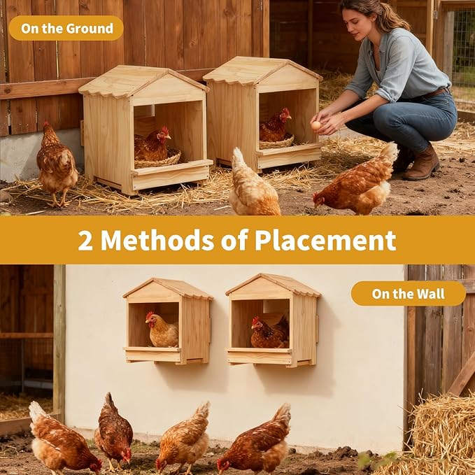 Wooden Chicken Nesting Box 3 Portable Chicken Coop with Detachable Ramp, Indoor/Outdoor Hen House for Egg Laying - Can be Wall-Mounted or Ground Use, Easy Clean Poultry Supplies for Backyard Farm