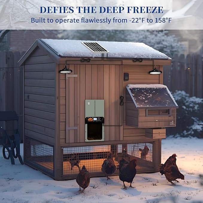 Automatic Chicken Coop Door with Timer & Remote Control, Solar Powered with Dual Lights, 16”x12” Door, Anti-Pinch Alarm, Waterproof Aluminum, 5-Year Warranty for Poultry