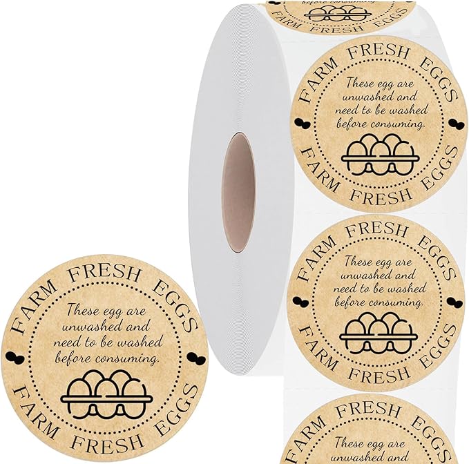 500 Pcs Farm Fresh Eggs Labels Unwashed Fresh Eggs Packaging Stickers Poultry Farmers Quail Egg Producers Stickers for Farmers Market Homestead Fresh Chicken & Quail Egg (Cowhide Paper Unwashed Eggs)