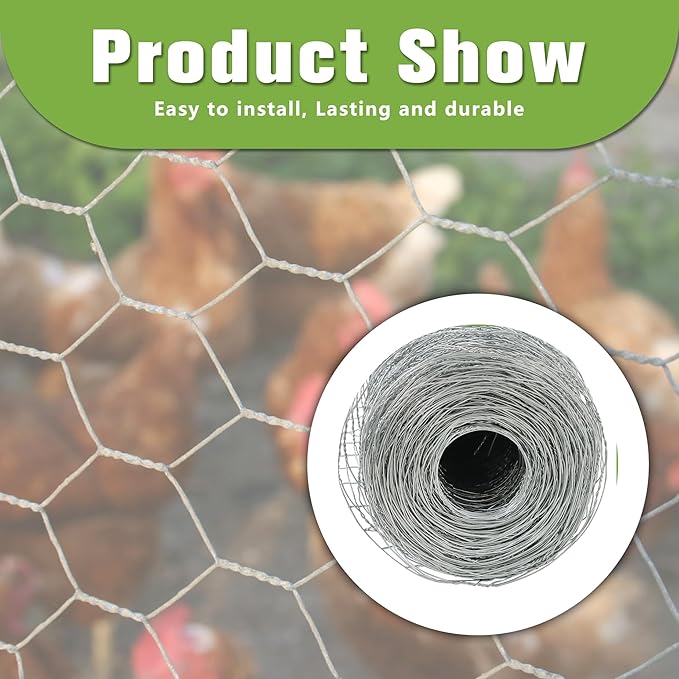 Chicken Wire Netting Galvanized Wire Mesh Hexagonal Fencing for Poultry Garden Fencing Barrier 6FTx50FT