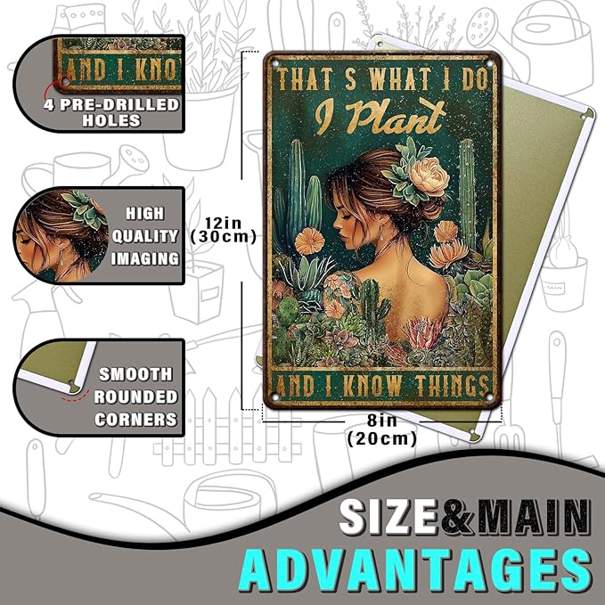 PEACHGARDEN Greenhouse Decor Garden Signs for Outside Metal That's What I Do I Plant Vintage Tin Sign Outdoor Garden Decor for Greenhouse Patio Yard 8x12inch