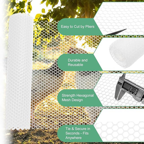 1-Pack Floral Chicken Wire Mesh, 15.7 in x 9.8 ft Plastic Hexagonal Chicken Wire Fencing with 50 Garden Ties for Crafts/Poultry Netting/Garden/Plant Protection [White]