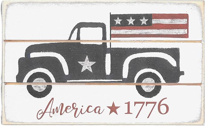 Farmisms 8x5 Inspirational Wooden Rustic Country Signs for Country Farm Living –America 1776, Features a Vintage Pick Up Truck