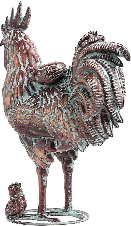 Metal Rooster and Chicks Yard Decor 15.7" L x 18.8" H Outdoor Garden Rooster Statue Sculpture Antique Metal Chicken Yard Art for Home Backyard Patio Lawn,Gift for Mom Grandma and Chicken Lovers