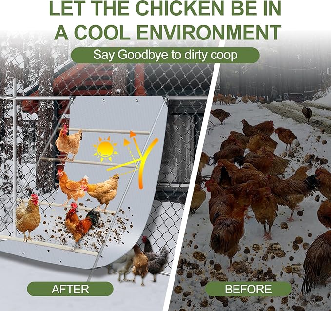 Chicken Coop Poop Hammock Waterproof and UV with 8pcs Ball Bungees Cords, 6.5 * 4 FT Poop Deck for Chicken Roosting Perch to Catch The Chicken Poop, Chicken Coop Tarp for Poultry（Not Include Perch