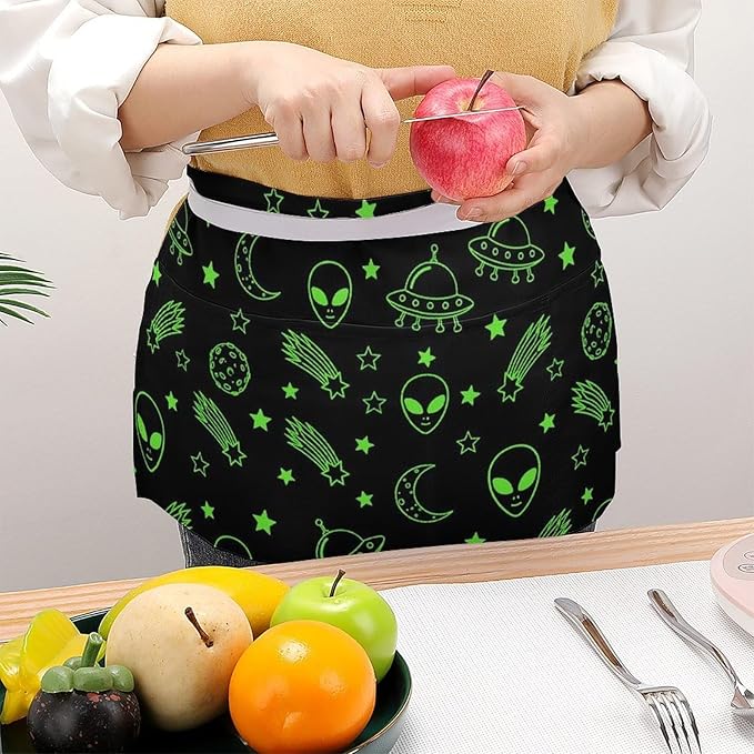 Server Apron with 3 Pockets Waist Waiter Waitress Half Apron Short Aprons