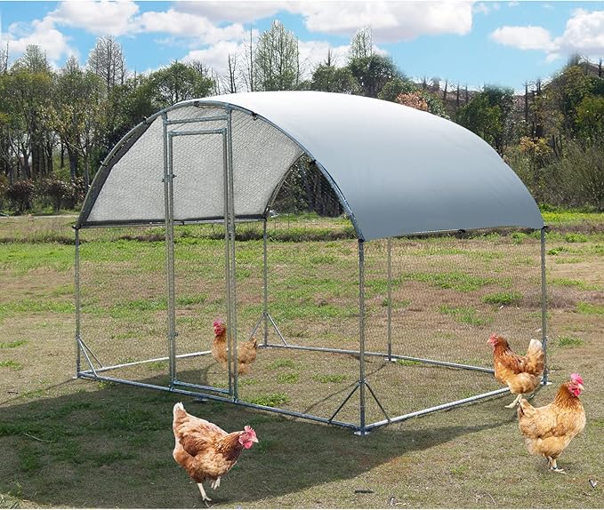 Large Metal Chicken Coop, Walk-in Poultry Cage Galvanized Hen Playpen House Dome Shaped Coop with Waterproof and Anti-Ultraviolet Cover and Lockable Door for Outdoor, Backyard Farm (6.23’ L x 9.2’ W)