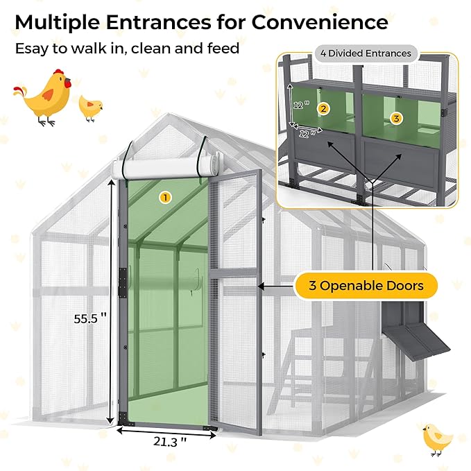 Extra Large Chicken Coop Run, Outdoor Wooden Chicken House Insulated with Waterproof Cover for Winter, 4 Nesting Boxes, Roosting Bars for 10-15 Chickens, Backyard, Farm, 9' x 6' x 6' (Modern Grey)
