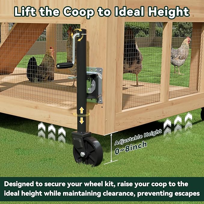 Flehomo Chicken Tractor Wheel Kit, 2 Pack Chicken Coop Wheels & Handles for Easy Movement, Chicken Caster Wheels Support up to 800 LBS, Chicken Coop Accessories, Repalcement or DIY, Easy Installation