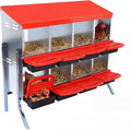 Chicken Nesting Box, 8-Hole Metal Wall Mount Chicken Laying Boxes with Legs and Lid Cover, Easy to Assemble, Roll-Away Egg Design Nesting Boxes for Outdoor Chicken Coop & Farm Yard, Red