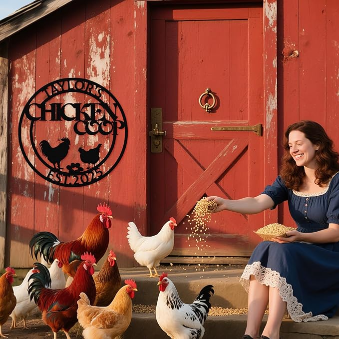 Personalized Chicken Coop Sign – Custom Metal Name Farm Sign, Outdoor Hen House Décor, Rustic Garden Lawn Plaque, Customizable Chicken Farm Sign with Name & Established Date, Unique Gift