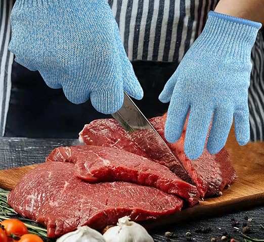 Cutting Gloves, 1 Pairs of Cut Resistant Gloves Food Grade, Cut Resistant Gloves for Kitchen, Oyster Shucking, Fish Fillet Processing, Carving Wood and Gardening(Small-Blue)