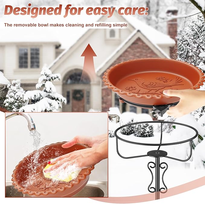 Heated Bird Baths for Outdoors Winter,100W Heated Bird Bath Bowl for Outside Thermostatically Controlled Water Heated Birdbath with Metal 5-Prong Base for Garden Patio Yard (Brown)
