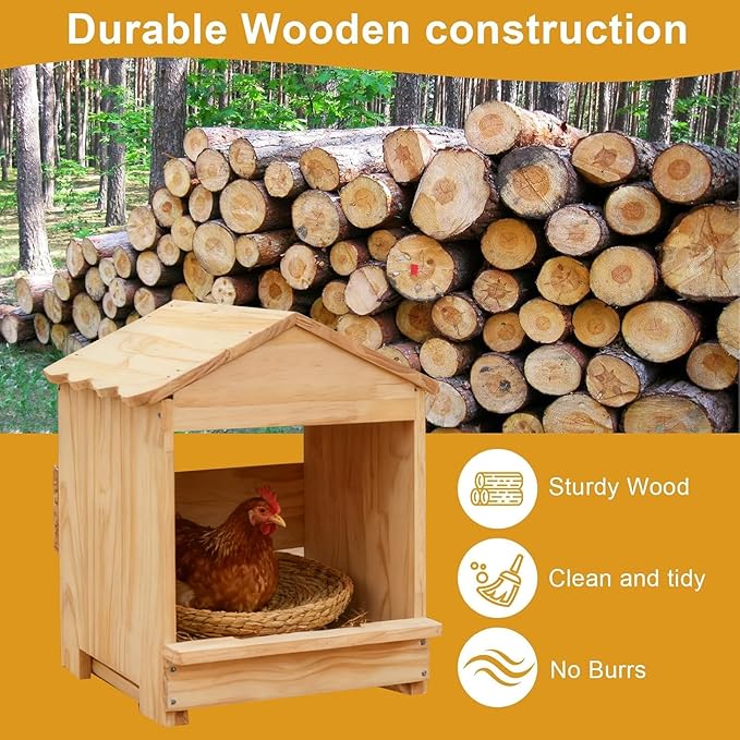 Wooden Chicken Nesting Box 3 Portable Chicken Coop with Detachable Ramp, Indoor/Outdoor Hen House for Egg Laying - Can be Wall-Mounted or Ground Use, Easy Clean Poultry Supplies for Backyard Farm