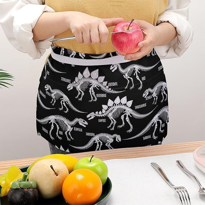 Unisex Apron for Cooking Server Waitress Half Waist Apron with 3 Pockets