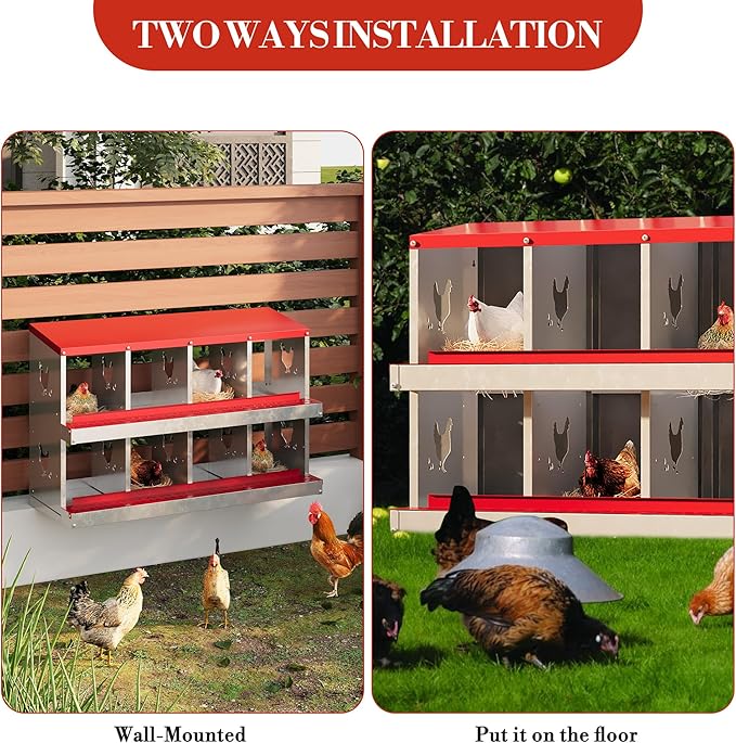 8 Holes Chicken Nesting Boxes, Nesting Boxes for Chickens, Easy to Clean and Install, Chicken Laying Box for Outdoor Chicken Coop Farm Yard, Red