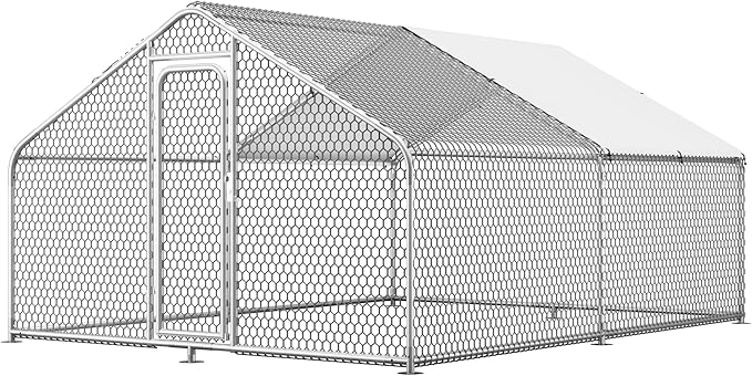 Large Metal Chicken Coop,13.1'L x 9.8'W x 6.6'H Chicken Run,Walk in Chicken Pen with Cover for Yard,Large Poultry Cage for Duck Rabbit