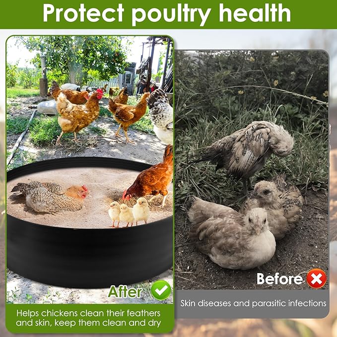 Chicken Dust Bath Tub Container, 25'' D * 5.9'' H Chicken Dust Bath Tub, Foldable Essential Chicken Coop, Bottomless Design Dust Bath for Chickens, Ducks, Turkeys, Quails for Farms, Chicken Coops