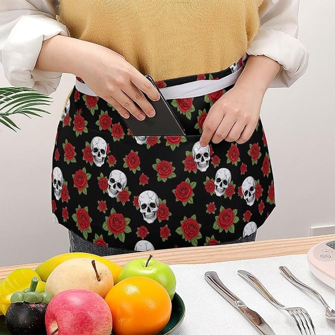 Unisex Apron for Cooking Server Waitress Half Waist Apron with 3 Pockets