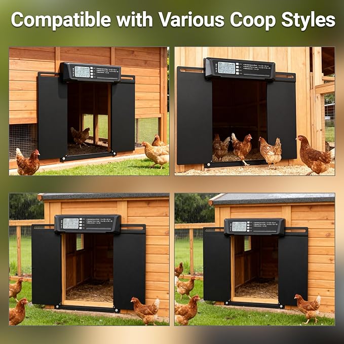 Automatic Chicken Coop Door Solar Powered | Chicken Coop Accessories Auto Chicken Door with LCD Display, 4 Working Modes, 7W High-Power Solar Panel & IP65 Waterproof