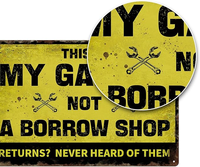 Vintage Garage Metal Wall Sign, Rustic Decor, 12x8 Inches, Retro Tin Sign for Garage, Warehouse, Studio, Antique Style Decorative Iron Plate, Man Cave Gifts,Father`s day gifts