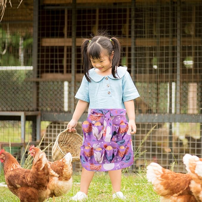 Kids Egg Collecting Apron with Pockets, Chicken Egg Gathering Apron for Kids, Farm Egg Apron for Chicken Coop