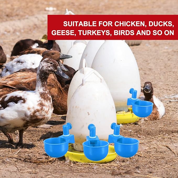 Patelai Chicken Water Cups, Chicken Waterer Cups Summer Water Feeder Cup 3/8 Inch Thread Automatic Filling Waterer Poultry Drinking Bowl for Duck Turkey Bunny(Blue,12 Pieces)