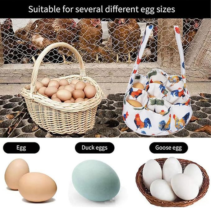 Egg Collecting Basket, Handheld Chicken Egg Holder with 7 Individual Bags for Gathering Fresh Eggs Safely from Coop to Kitchen.