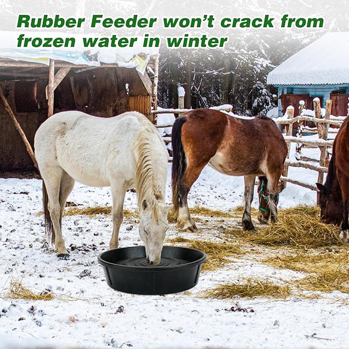 5Pcs Heavy Duty Rubber Feeder Pan, 12Q/3Gal Horses Feed Pan, Large Feed Bucket for Animal Feeding, Livestock Water Bowl Chicken Dust Bath Tub for Horse Goat Pig Dog Farm Livestock Poultry