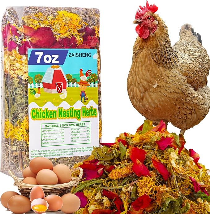 7 oz Chicken Nesting Herbs – 10 Natural Dried Blend, Lavender Rose Mint Mix, Helps Reduce Odors and Freshen Coop Naturally, Relaxing & Calming Herbs for Happy Hens