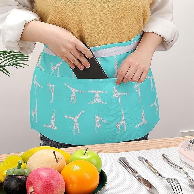 Unisex Apron for Cooking Server Waitress Half Waist Apron with 3 Pockets