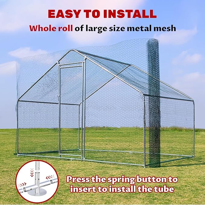 Chicken Coop Walk-in Poultry Cage Chicken Run Pen Rabbit Duck House with Waterproof and Anti-UV Cover for Outdoor Farm Use