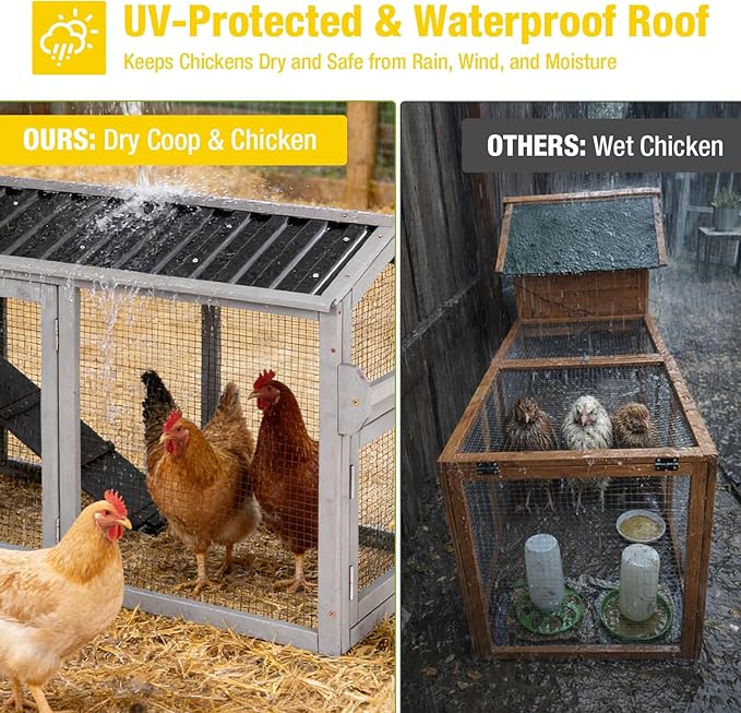 Aivituvin 83in Chicken Coop Mobile Hen House Outdoor Wooden Poultry Cage with Wheels Nesting Box Run for 4-6 Chickens