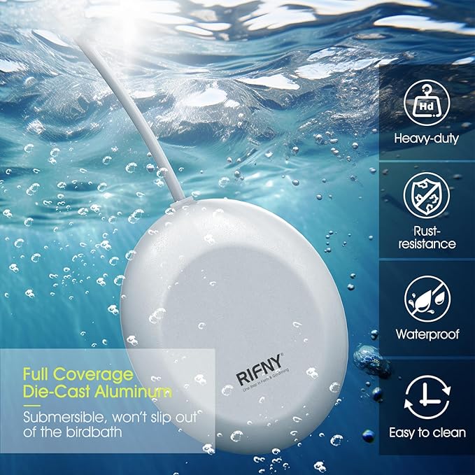 100W Bird Bath Heater for Outdoors in Winter, RIFNY Birdbath Deicer Water Heater Submersible for Bird Chicken Drinking with Thermostatically Control and Auto Shut-Off, Full-Covered Aluminum, 10FT Cord