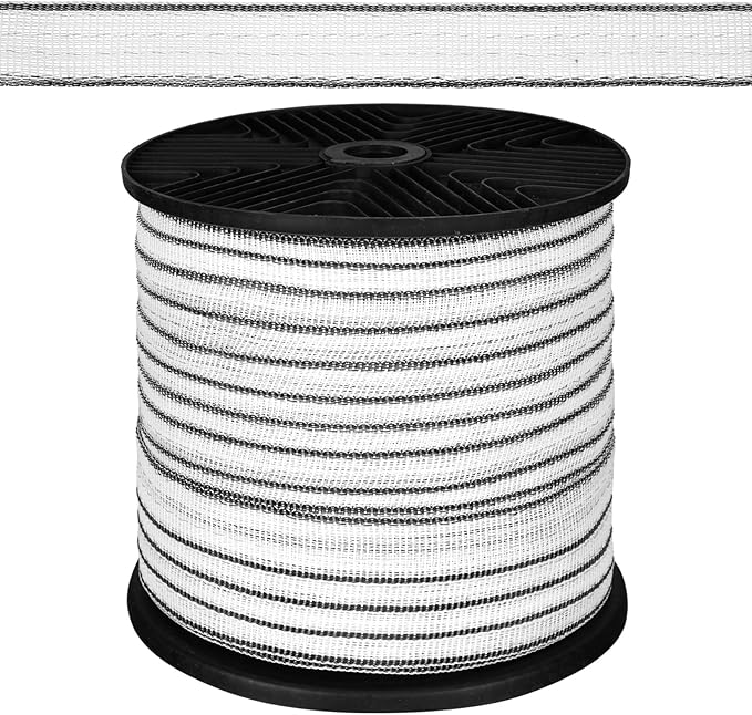 656 Ft/ 200 M Electric Fence Tape for Livestock with High Visibility Polytape Fencing Hot Wire Horse Electric Fence Kit with 4 x 0.18 mm Stainless Steel Conductors (3/4 Inch)