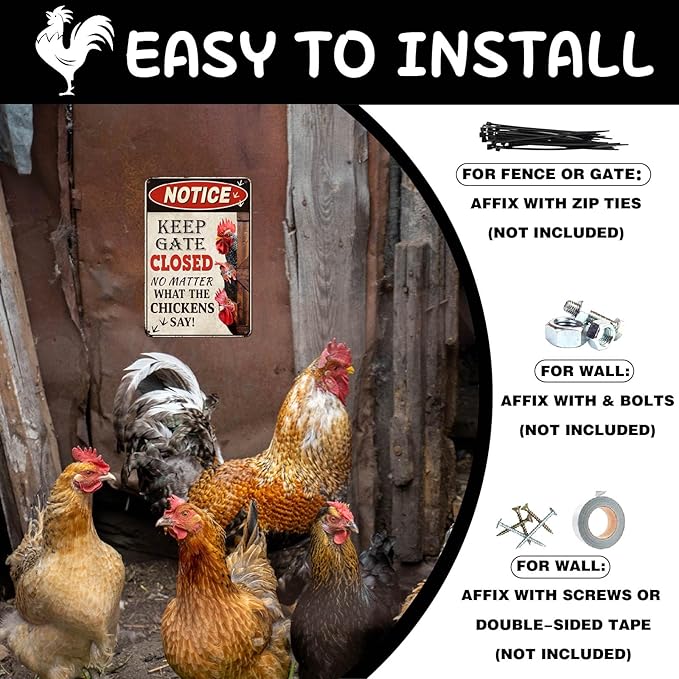 Chicken Gifts for Women Chicken Coop Accessories Chicken Coop Sign Metal Funny Farm Gate Decor Keep Gate Closed Rustic Outdoor Wall Art for Chicken Enthusiasts Lovers