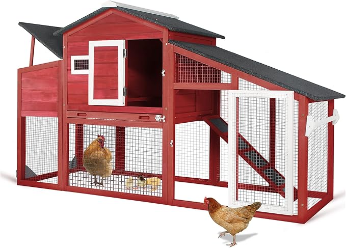 Chicken Coop Large Wooden Chicken Tractor - with Wheels Waterproof Outdoor Hen House Poultry Cage Back Yard Chicken Coops with Run, Laying Boxes, and Removable Tray, for Chickens, Ducks, Rabbits