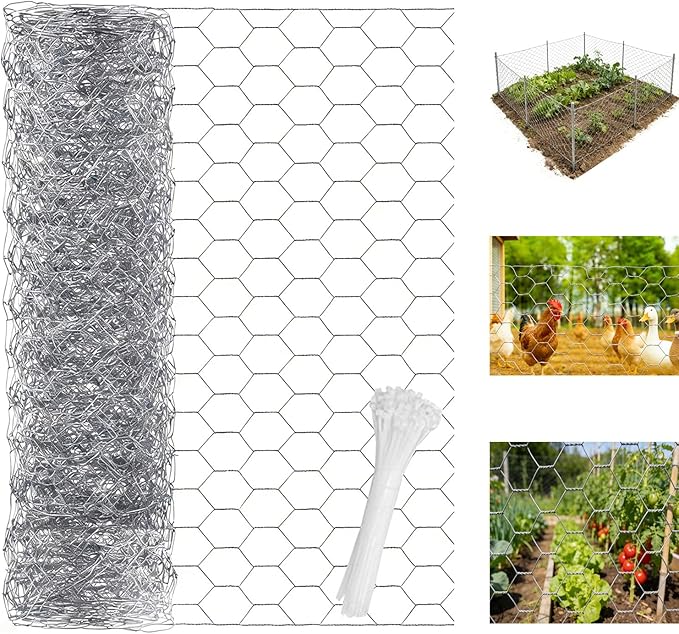 Chicken Wire Fencing,16inx66ft Poultry Mesh Fencing Wire Netting Galvanized Hexagonal Mesh for Floral Arrangements,Craft Projects,Pet Rabbit Chicken Fencing