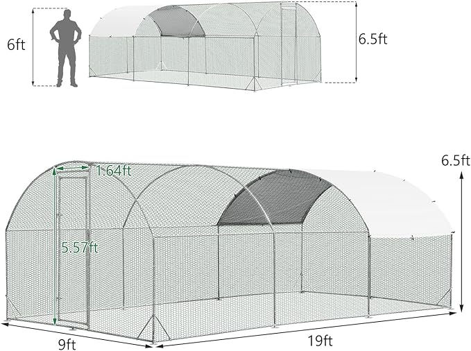 Giantex 19ft Metal Chicken Coop, Galvanized Walk-in Chicken Run with Waterproof PE Cover, Dome Shaped Poultry Cage Hen Run House Rabbits Habitat Cage for Backyard Farm Outdoor (19 x 9.2 ft, Dome)