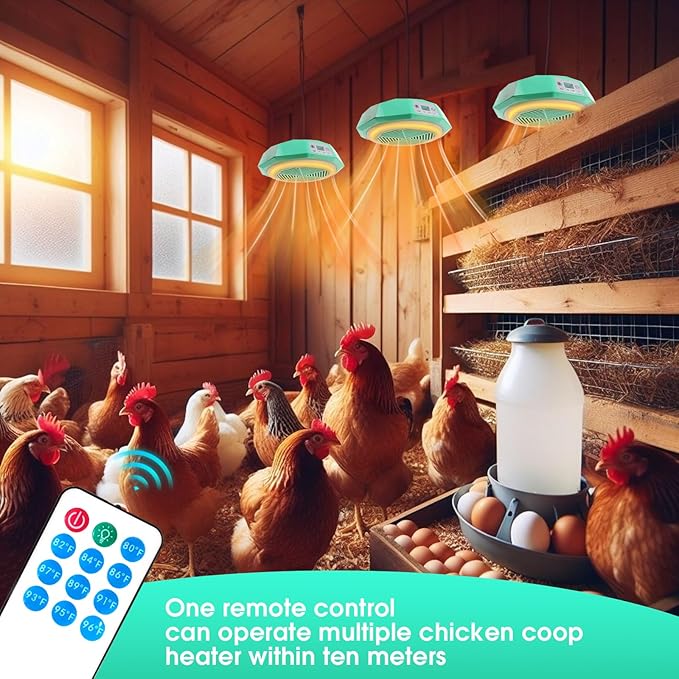 Chicken Coop Heater for Winter Chicken Coop Heater Inside Coop with Circulation Fan Power Adjustable Digital Display Chicken Brooder Lamp Warmer with Remote Control Poultry Heating Fan
