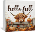 Fall Highland Cow Sign - Fall Farmhouse Highland Cow Decor Decorations Gifts For Home Office,Rustic Farm Hello Autumn Pumpkin Maple Leaf Home Decor Signs
