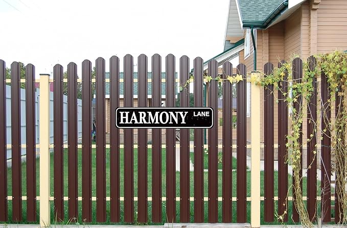 Harmony Lane Vintage Metal Sign - Rustic Street Name Decor, 16" x 4" Farmhouse Wall Art