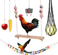 Chicken Toys for Coop Accessories 6PCS -Swing, Mirror, Vegetable Hanging Feeder, Ladder, Treat Holder for Hens Rooster Chicks Poultry Enrichment Toys