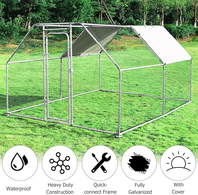 Giantex 12.5ft Large Metal Chicken Coop, Walk-in Chicken Coops Hen Run House Shade Cage with Waterproof and Sun Protection Cover for Outdoor Backyard Farm Use Poultry Cage (12.5 x 9.2 ft, Flat)