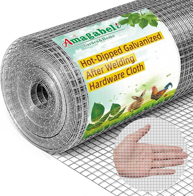 AMAGABELI GARDEN & HOME Hardware Cloth 1/4 inch 16inx20ft Galvanized After Welding 23 Gauge Square Chicken Wire Fence Mesh Roll Raised Garden Bed Plant Supports Poultry Netting Cage Snake Fence