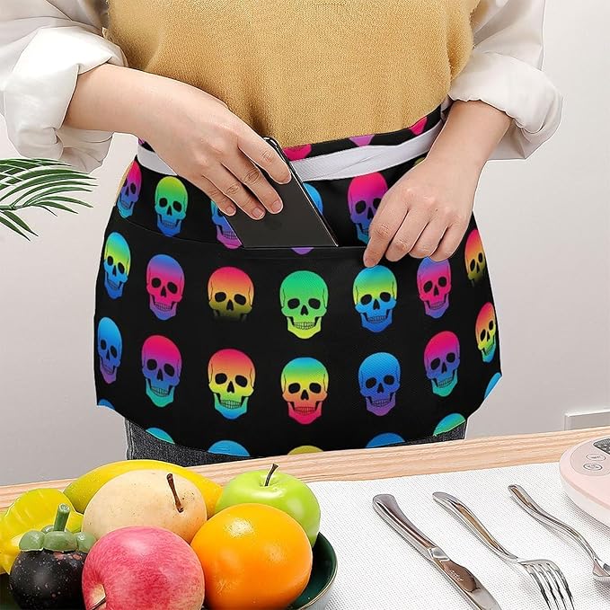 Unisex Apron for Cooking Server Waitress Half Waist Apron with 3 Pockets